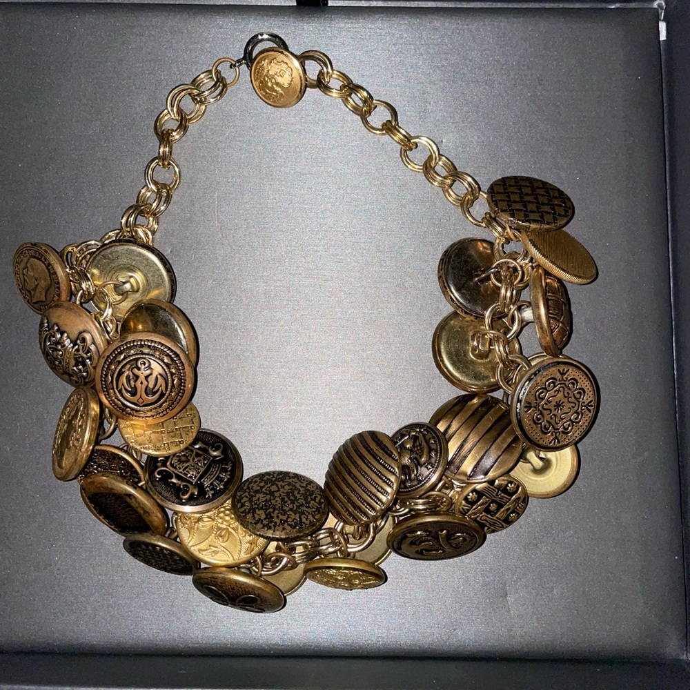 Brass-tone Button Collar Necklace - Picture 2 of 3